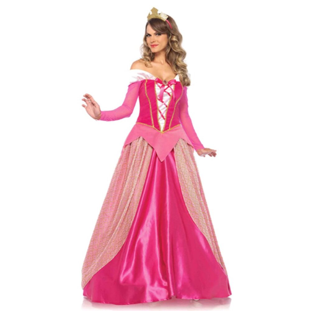 Sleeping Princess Costume for Women – 3 PC Long Satin Gown with Clear Straps & G